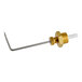 A metal rod with a right-angle bend attached to a brass threaded fitting and a white cylindrical component.