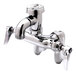 A T&S polished chrome wall mount mop sink faucet with a handle and vacuum breaker.