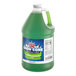 A one-gallon jug of Carnival King lime snow cone flavoring syrup.