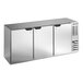 A stainless steel Beverage-Air back bar refrigerator with three doors.