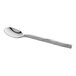 A stainless steel bouillon spoon with a forged, extra heavy weight handle.