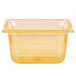 A clear plastic Vollrath food pan with a yellow lid.