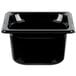 A black plastic Vollrath food pan with a lid.