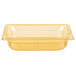 A yellow plastic Vollrath Super Pan food container.
