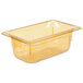 A yellow plastic Vollrath Super Pan with a lid.