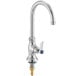 A deck-mount single inlet faucet with a 6-inch gooseneck spout and a single temperature lever handle.