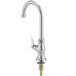 A deck-mount single inlet faucet with a 6-inch gooseneck spout and a single temperature lever handle.