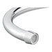 A chrome wall-mount faucet with an 8-inch gooseneck spout and a mesh aerator at the tip.