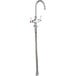 A deck-mount single inlet faucet with a 6-inch gooseneck spout, supply hoses, and lever handles.