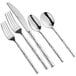 A five-piece set of stainless steel flatware with a decorative handle design.