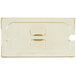 A white rectangular Vollrath Super Pan slotted cover with gold trim.