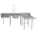 A stainless steel U shape dishtable with a sink and faucet.