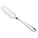 A stainless steel butter knife with a smooth, rounded blade and a polished handle.