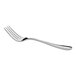 A stainless steel salad or dessert fork with a polished finish.