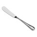 A stainless steel butter spreader with a rounded blade and a simple, polished handle.