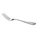 A stainless steel dinner fork with a polished finish and a slightly curved handle.
