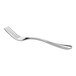 A stainless steel European dinner fork with a polished finish and a slightly curved handle.