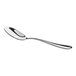 A stainless steel demitasse spoon with a simple, polished design.