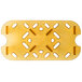 A white rectangular Vollrath Super Pan drain tray with a yellow border and holes.