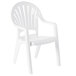 A pack of 4 white Grosfillex resin armchairs with a fanback design.
