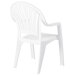 A Grosfillex Pacific White fanback stacking resin armchair with armrests.