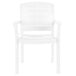 A white Grosfillex Acadia stacking chair with armrests.