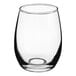 A clear, stemless wine tasting glass with a rounded shape and a 5.5 oz. capacity.