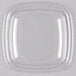A clear Sabert square plastic dome lid over a square bowl.