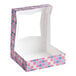 A square bakery box with a patriotic USA flag print and a clear window on the lid.
