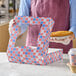 A patriotic USA print auto-popup window pie or bakery box with a red, white, and blue flag pattern.