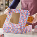 A patriotic USA print bakery box with a clear window, designed for packaging pies or baked goods.