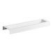 A white, rectangular, wall-mounted tray or shelf with a minimalist design and rounded edges.