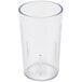 A clear plastic Carlisle tumbler with a straw.