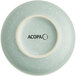 The image shows the bottom view of a small, round, blue-gray dish with a matte finish and the word 'ACOPA' printed on the base.