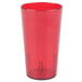 A stack of red Carlisle SAN plastic tumblers with a white background.