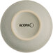 The image shows the bottom view of a round, ash gray dish with a matte finish and the word 'ACOPA' printed on the base.