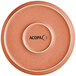 A round, terra cotta-colored plate with a matte finish and the word 'ACOPA' printed in the center.