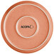 A round, terra cotta-colored plate with a matte finish and the word 'ACOPA' printed in the center.