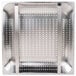 A close-up of a stainless steel FMP pre-rinse basket with holes in it.