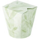 A white SmartServ microwavable take-out container with a green leaf design.