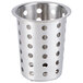 A stainless steel Vollrath flatware cylinder with holes.