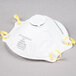 A white Cordova N-95 face mask with yellow straps.