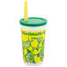 A 16 oz. plastic lemonade cup with a straw and lid.