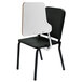 A black National Public Seating Melody stack chair with a white left tablet desk arm.