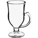 An 8 oz. clear glass Irish coffee mug with a handle and a pedestal base.