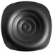 A black square Elite Global Solutions melamine plate with a spiral pattern.