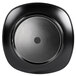 A black square Elite Global Solutions melamine plate with a circle in the middle.