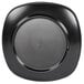 A black Elite Global Solutions square melamine plate with a circular rim.