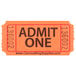 An orange Carnival King "Admit One" ticket with black text.