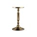 A gold metal candle holder with a metal base.